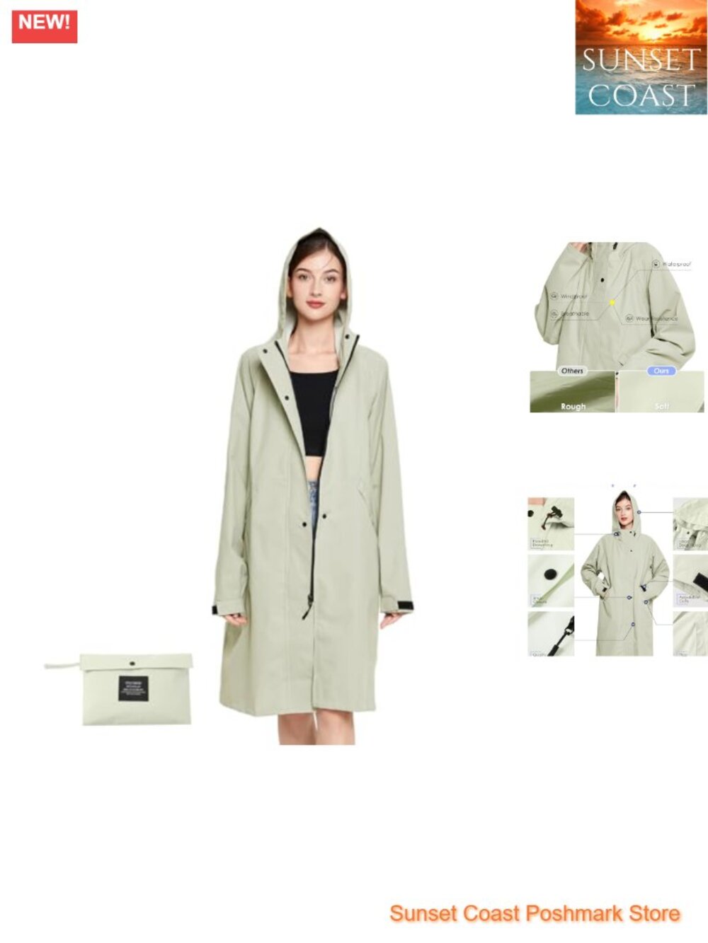 Waterproof Long Raincoat for Women, Hooded Lightweight Packable Rain Jacket